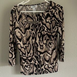 Carmen Marc Valvo Black and Cream Abstract Blouse